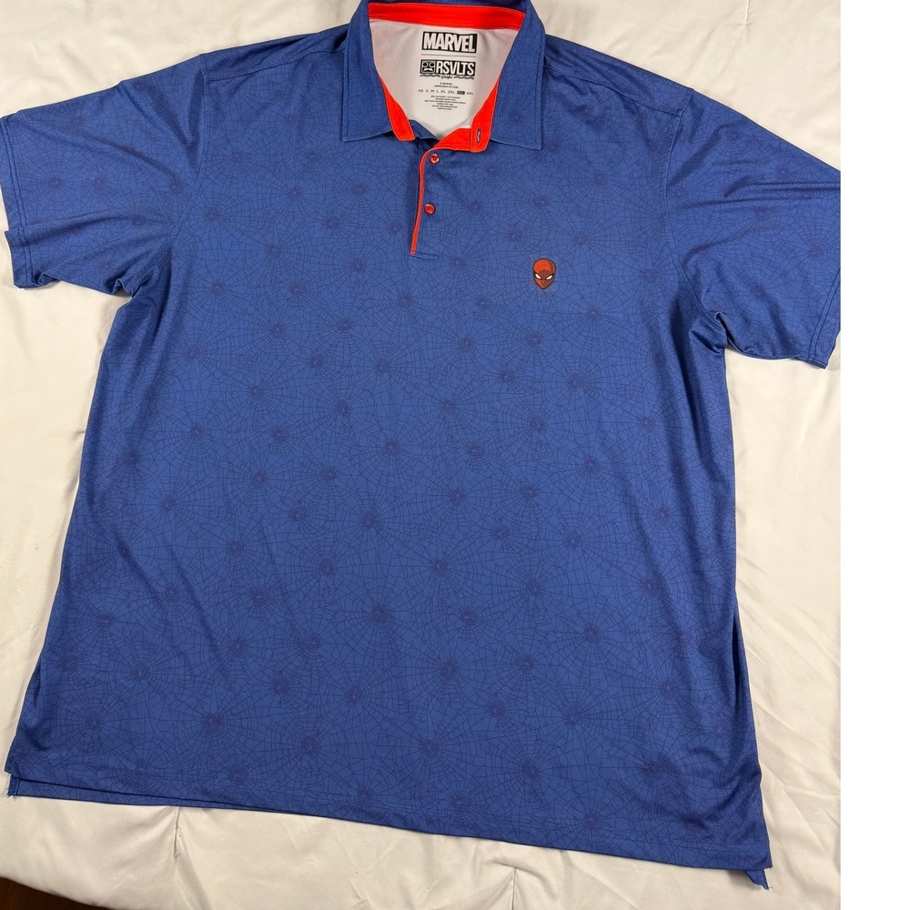 RSVLTS Marvel Spider-Man Blue Spiderweb Performance Polo Shirt Mens 3XL Golf